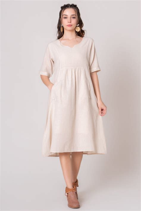 Sand Beige Short Cotton Dress 